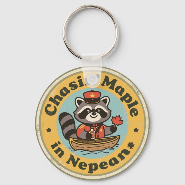 Vintage Nepean Ontario Raccoon Gift Schlüsselanhänger (Vorderseite)