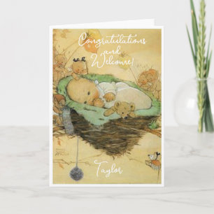 Vintage neue Baby Gratulationen Flat Card Karte