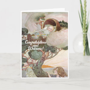 Vintage neue Baby Gratulationen Flat Card Karte