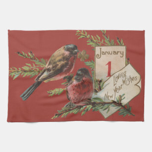 Vintage neue Jahre Vogel- Handtuch