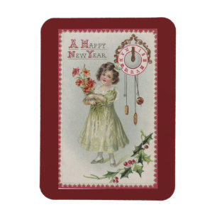 Vintage Neujahrs Mädchen Magnet