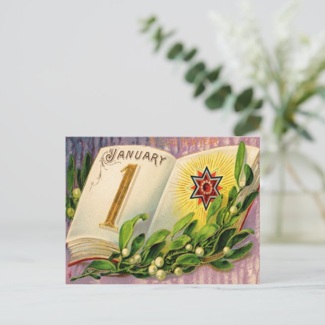 Vintage Neujahrskarte Postkarte (Stehend Vorderseite)