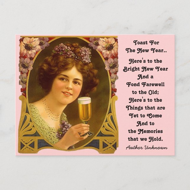 Vintage Neujahrskarten Toast Champagne Girl Postka Feiertagspostkarte (Vorderseite)