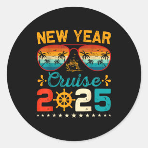 Vintage Neujahrskreuzfahrt 2025 Familie passend Ny Runder Aufkleber