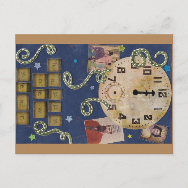 Vintage Neujahrspostkarte Feiertagspostkarte (Vorderseite)