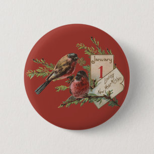 Vintage Neujahrsvögel Button