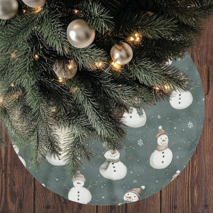 Vintage neutrale Weihnachts-Schneemann-Saga in Grü Polyester Weihnachtsbaumdecke