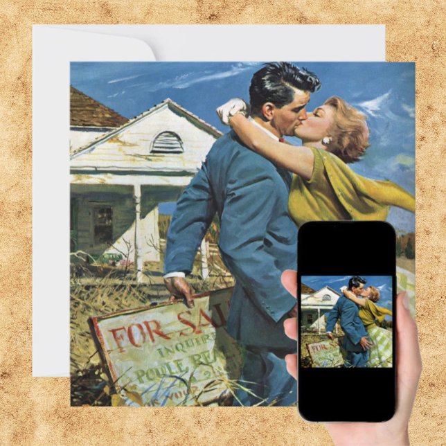 Vintage Neuvermählte Küssen, Party für die häuslic Einladung (Vintage Newlyweds Kissing, Housewarming Party Invitation)