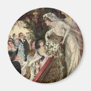 Vintage Neuvermählte, viktorianische Braut wirft B Magnet