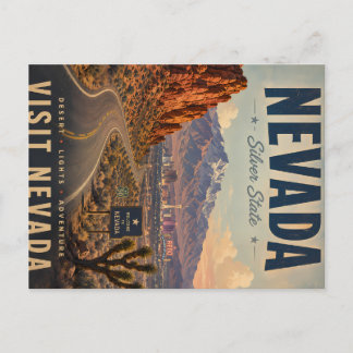 Vintage Nevada-Reiseposter mit Wüstenstraße und Feiertagspostkarte