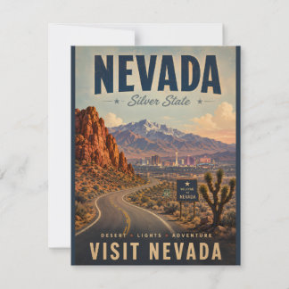 Vintage Nevada-Reiseposter mit Wüstenstraße und Mitteilungskarte