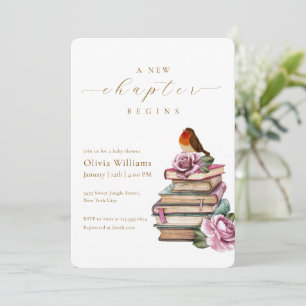Vintage New Chapter Flower Bird Baby Shower Einladung