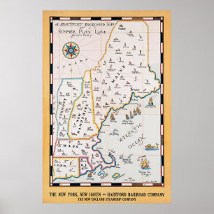 Vintage New England Karte Sommerreise Poster