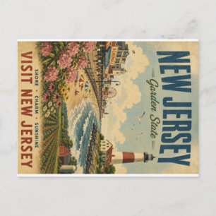 Vintage New Jersey Garden State Reiseplakat mit Feiertagspostkarte
