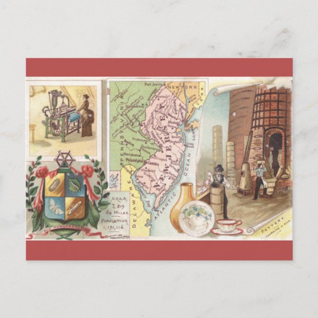 Vintage New Jersey Map Postkarte (Vorderseite)