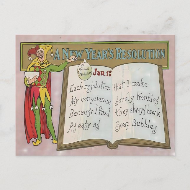 Vintage New Year's Resolution Jester  Postkarte (Vorderseite)