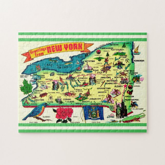 Vintage New York 11x14 State Map Puzzle (Horizontal)