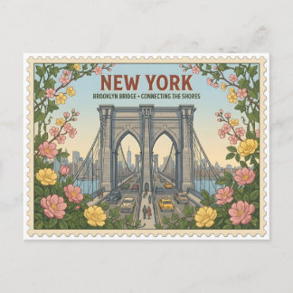 Vintage New York Brooklyn Bridge Skyline Postkarte