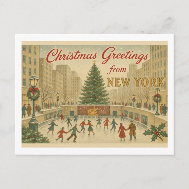 Vintage New York Christmas Greeting Postkarte (Vorderseite)