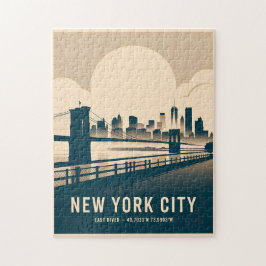 Vintage New York City East River Skyline WPA Style Puzzle