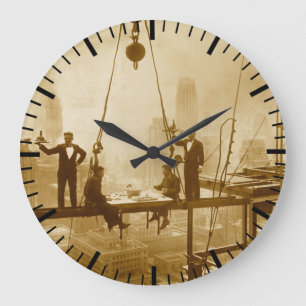Vintage New York City Eisenarbeiter Mittagessen Große Wanduhr