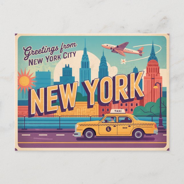 Vintage New York City | Gruß von Postkarte (Vorderseite)