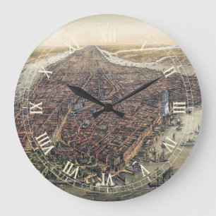 Vintage New York City, Manhattan, Brooklyn Bridge Große Wanduhr