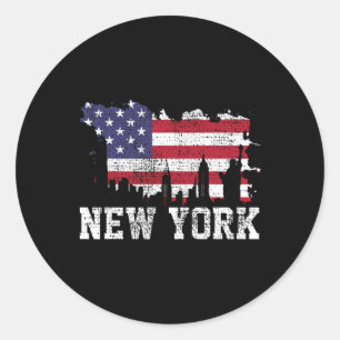 Vintage New York City Nyc Skyline USA Flagge Ameri Runder Aufkleber