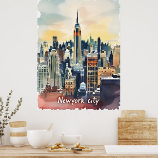 Vintage New York City Skyline | Modernes Urban Poster
