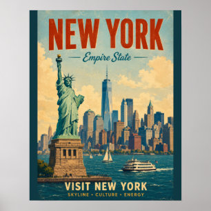 Vintage-New-York-City-Skyline-Plakat mit Statue o Poster