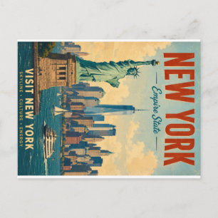 Vintage New York City Skyline Poster mit Statue o Feiertagspostkarte