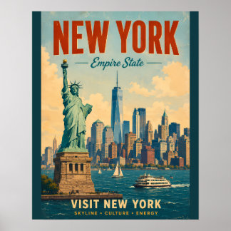 Vintage New York City Skyline Retro-Postkarten-Kun Poster