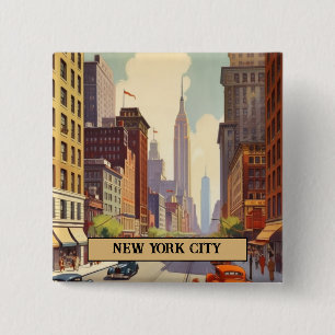 Vintage-New-York-City-Straßenszene Benutzerdefinie Button