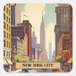 Vintage-New-York-City-Straßenszene mit individuell Quadratischer Aufkleber