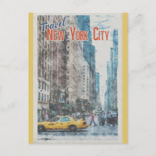 Vintage New York City Street Taxi Travel Postkarte