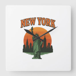 Vintage-New-York-Grafikdesign – Statue der Freihei Quadratische Wanduhr