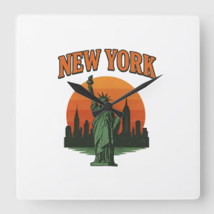 Vintage-New-York-Grafikdesign – Statue der Freihei Quadratische Wanduhr