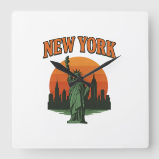 Vintage-New-York-Grafikdesign – Statue der Freihei Quadratische Wanduhr
