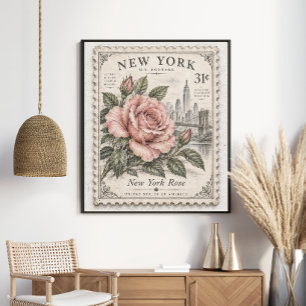Vintage New York Rose Staatsblume Briefmarke Poster