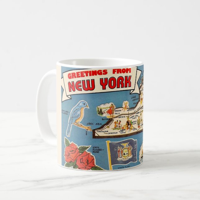 Vintage New York Staat Map Tasse (Vorderseite Links)