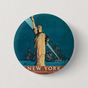 Vintage New York Wonder City Freiheitsstatue Kunst Button