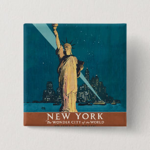 Vintage New York Wonder City Freiheitsstatue Kunst Button