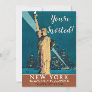 Vintage New York Wonder City Freiheitsstatue Kunst Einladung