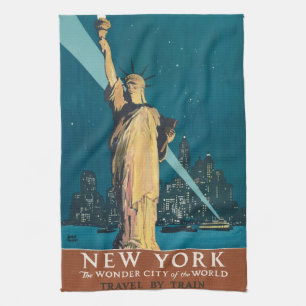 Vintage New York Wonder City Freiheitsstatue Kunst Geschirrtuch