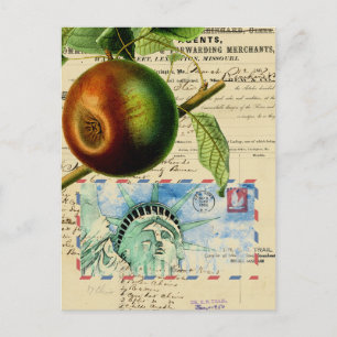 Vintage New Yorker Apple-Statue zur FreiheitsColla Postkarte
