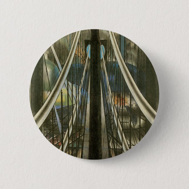 Vintage New Yorker Architektur, Brooklyn Bridge Button (Vorderseite)