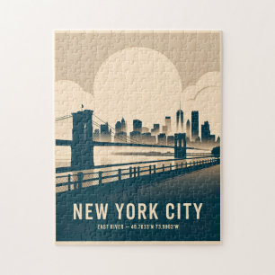 Vintage New Yorker East River Skyline im WPA-Stil Puzzle