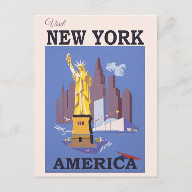 Vintage New Yorker Skyline-Freiheitsstatue Postkarte (Vorderseite)