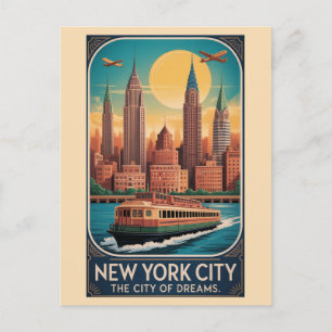Vintage New Yorker Stadtansicht Fähr Reise Postkarte