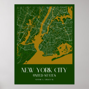 Vintage New Yorker Stadtkarte - Stilvolle Green un Poster